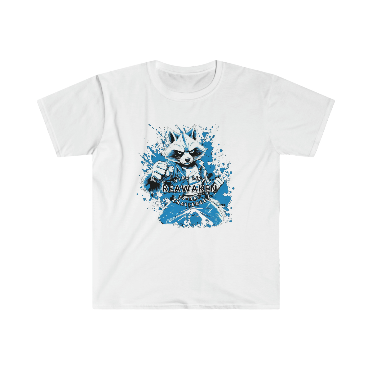 V180 Life REAWAKEN - 30-Day Challenge Karate Racoon T-shirt - Image 3