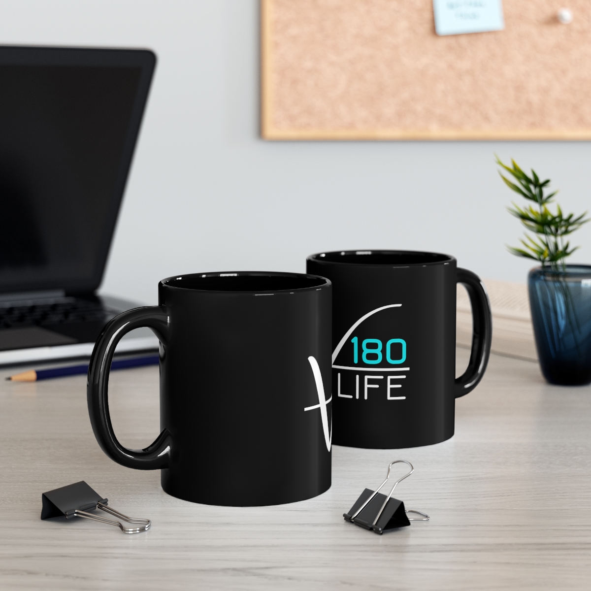 V180 Life Logo 11oz Black Mug - Image 5