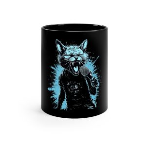 Passionate Rockstar Cat Black Coffee Mug, 11oz