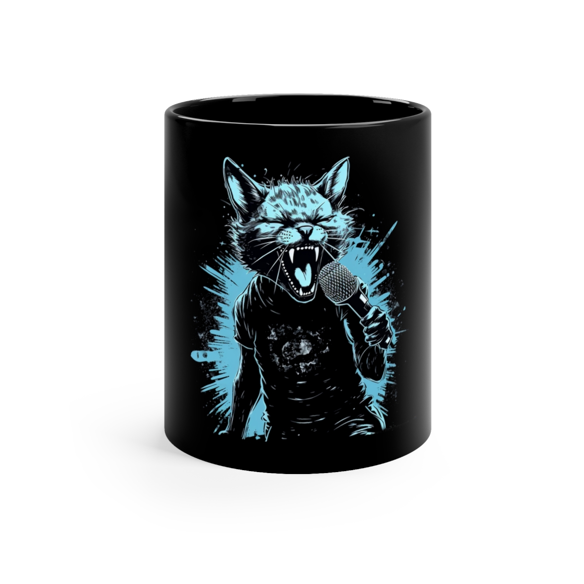 Passionate Rockstar Cat Black Coffee Mug, 11oz