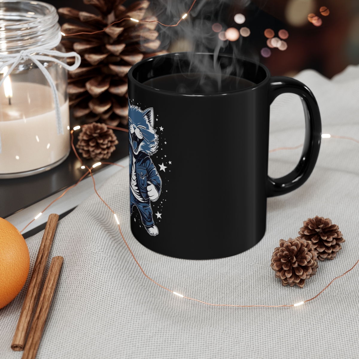 Happy Rockstar Kitty Black Coffee Mug, 11oz - Image 4