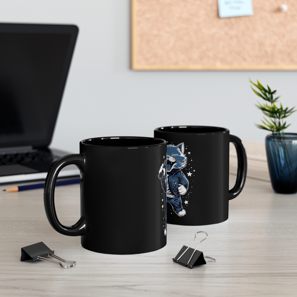 Happy Rockstar Kitty Black Coffee Mug, 11oz - Image 5