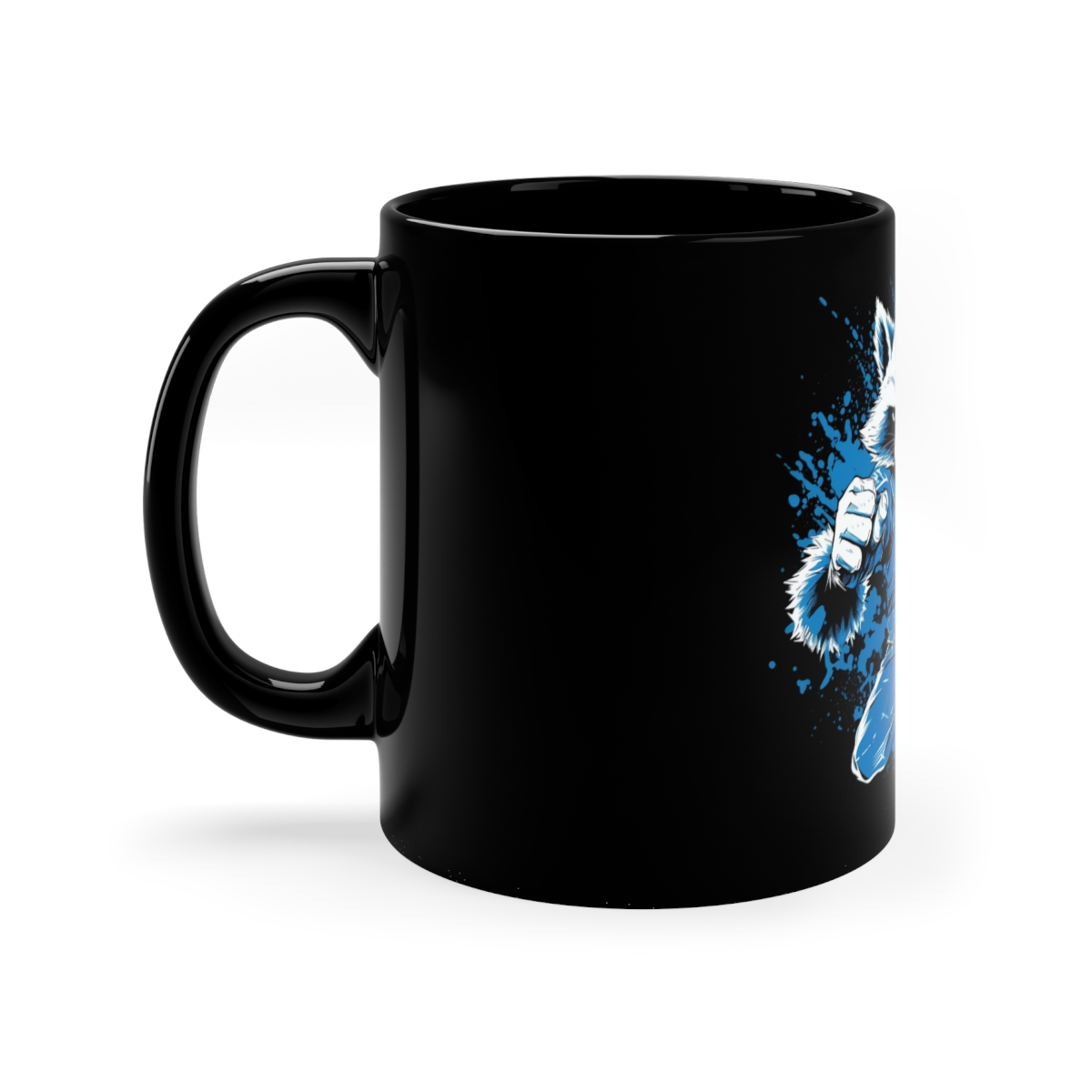 V180 Life Karate Racoon Black Coffee Mug, 11oz - Image 2