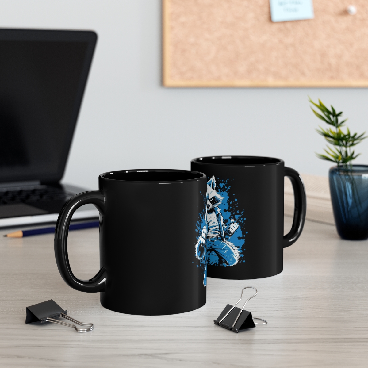 V180 Life Karate Racoon Black Coffee Mug, 11oz - Image 5