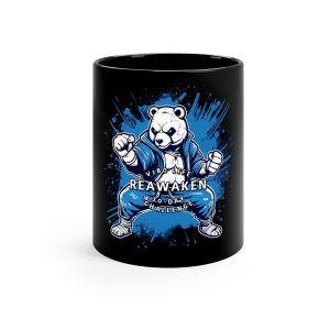 V180 Life REAWAKEN 30-Day Challenge Karate Ninja Bear Black Coffee Mug, 11oz