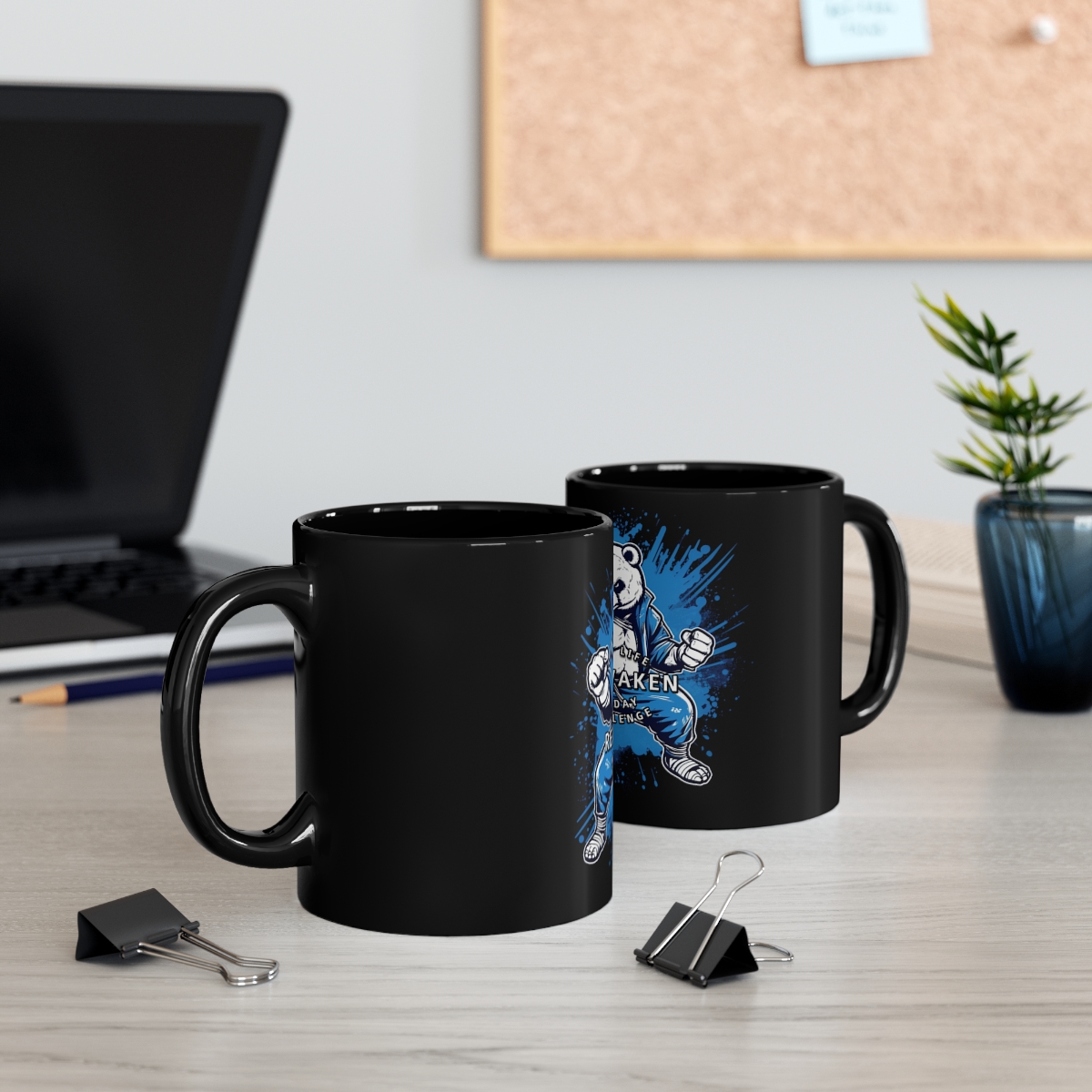 V180 Life REAWAKEN 30-Day Challenge Karate Ninja Bear Black Coffee Mug, 11oz - Image 5