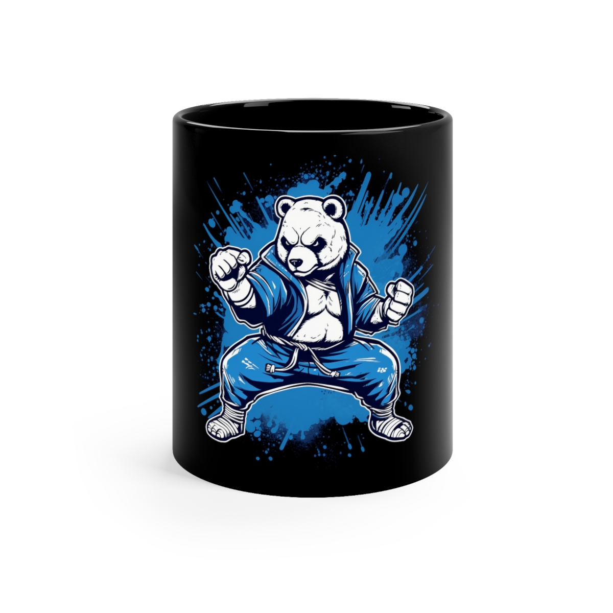 V180 Life Karate Ninja Bear Black Coffee Mug, 11oz