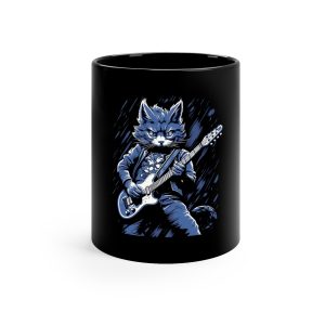 Rocking Out Cat Black Coffee Mug, 11oz