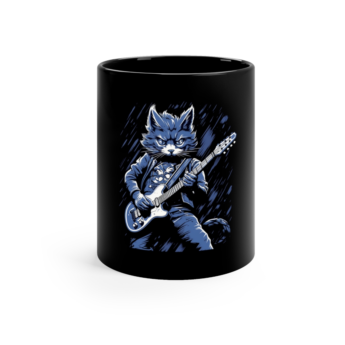 Rocking Out Cat Black Coffee Mug, 11oz