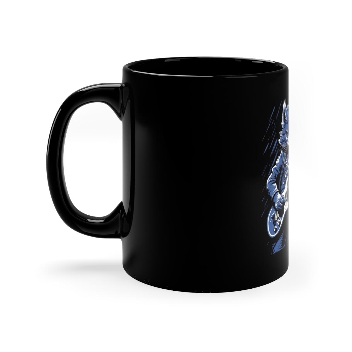 Rocking Out Cat Black Coffee Mug, 11oz - Image 2