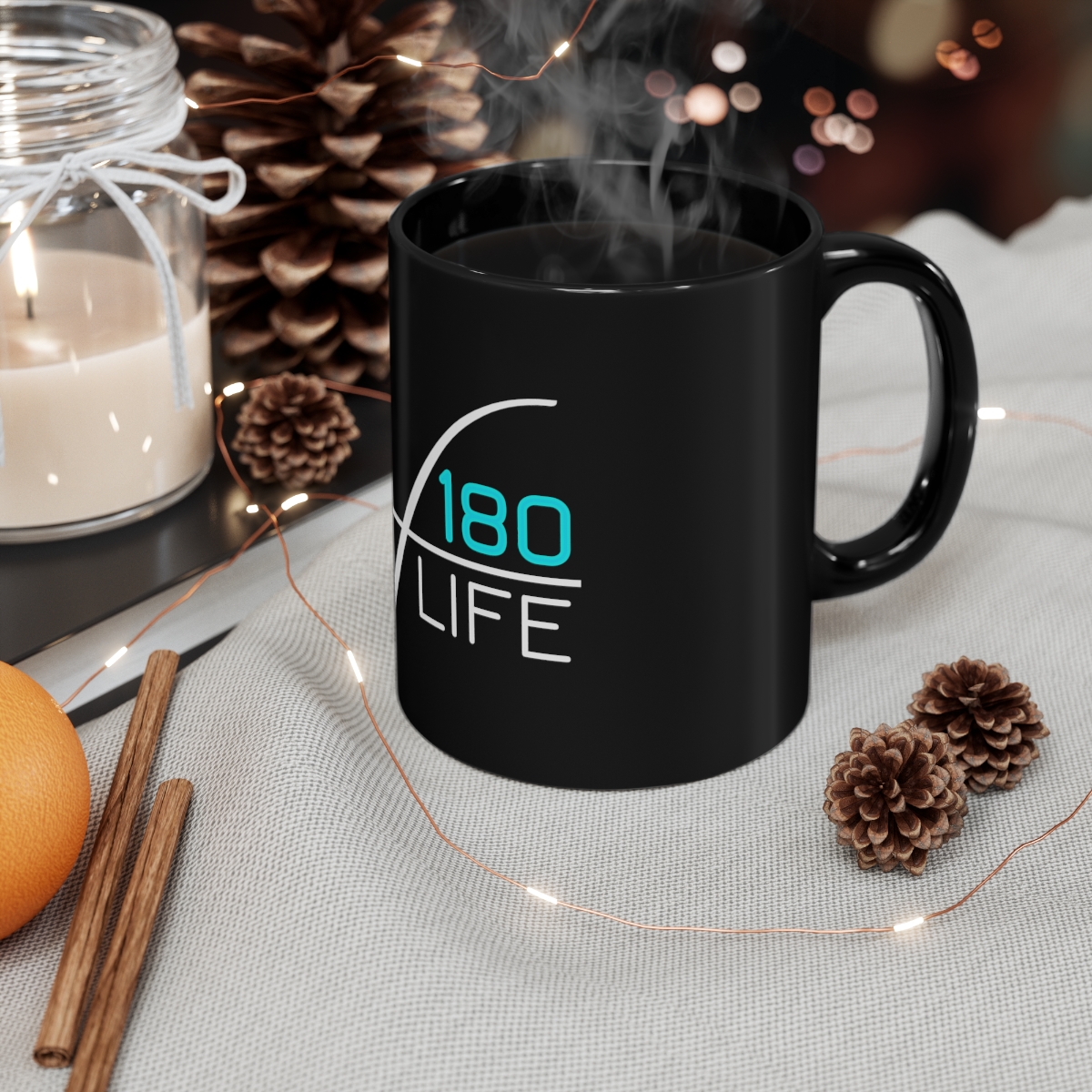 V180 Life Logo 11oz Black Mug - Image 4